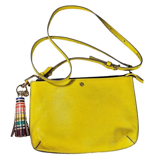 Tory Burch Handbags - Tory Burch Yellow Pebbled Leather Crossbody Bag